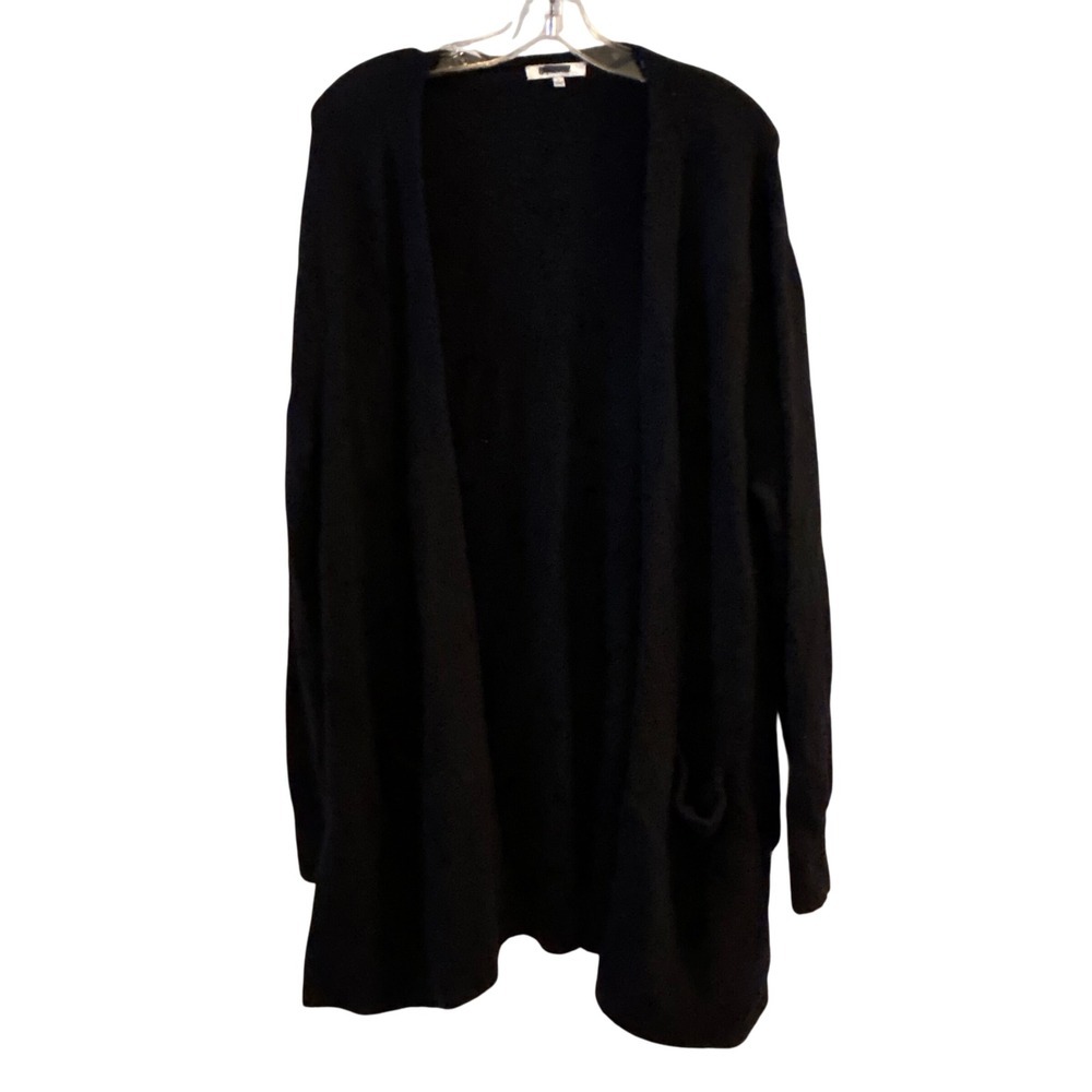 Madewell Black Merino Wool Blend Open Front Long Cardigan Sweater Size L- flaw